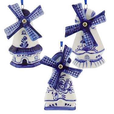 Kurt S. Delft Blue Windmill Ornaments 3 Assorted