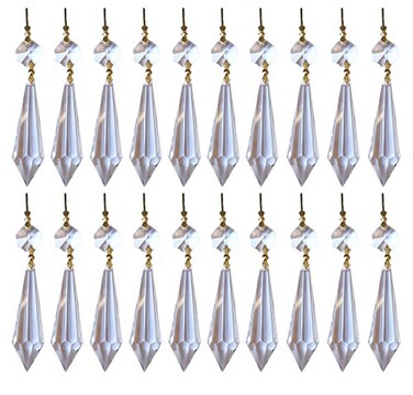 yueton Crystal Prism 20Pcs 38mm Clear Crystal Chandelier Icicle UDrop Prisms Lamp Pendants Brass Connectors
