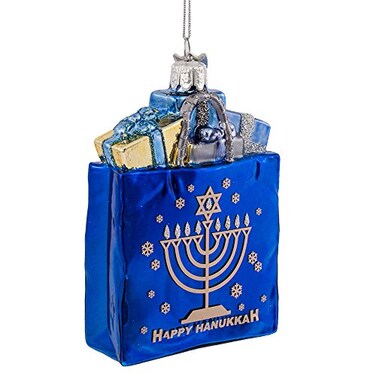 Kurt S. Kurt Adler Noble Gems Happy Hanukkah Glass Gift Bag Ornament 4