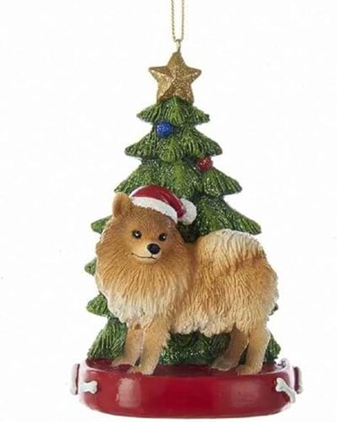 Kurt Adler Pomeranian With Christmas Tree Ornament Resin For Personalization