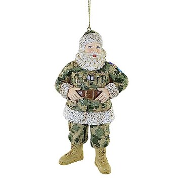 Kurt Adler Resin Ornament for Christmas Tree Camouflage Military Santa