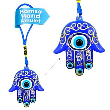 LUCKBOOSTIUM Hamsa Hand Amulet for Protection Blue White Black Evil Eye Car Charm Hamsa Evil Eye Rearview Mirror Hanging Ornament for Car Home Office Evil Eye Protection from Bad Spirits
