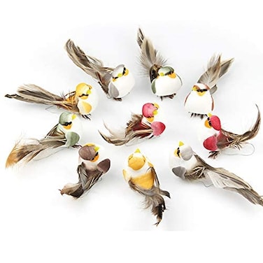 LWINGFLYER 12pcs Artificial Foam Feather Birds Mini Decorative Love Bird Ornaments for Wreaths Craft Christmas Tree Decoration Flower Arrangements 10cm4inch Clip