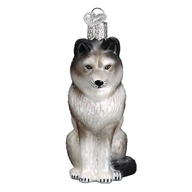 Old World Christmas Sitting Wolf Glass Blown Ornament for Christmas Tree Handcrafted Holiday Decoration Wildlife Animal Collection