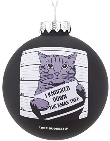 Tree Buddees Hilarious Cat Mugshot Knocked Down The Xmas Tree Funny Glass Christmas Ornament