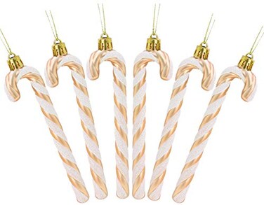 Christmas Concepts Pack of 613cm Glitter Candy Cane Christmas Tree DecorationsOrnaments Rose Gold White