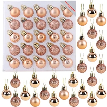 Christmas Concepts Pack of 2525mm Mini Christmas Tree Baubles Shiny Matte Glitter Decorated Ornaments Rose Gold