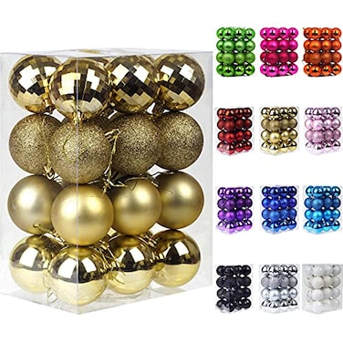 Emopeak 24Pcs Christmas Balls Ornaments for Xmas Christmas Tree 4 Style Shatterproof Christmas Tree Decorations Hanging Ball for Holiday Wedding Party Decoration Gold 1642CM