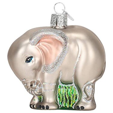 Old World Christmas Baby Elephant Glass Blown Ornament for Christmas Tree Handcrafted Holiday Decoration Animals Collection