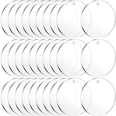 JINMURY 30 Pieces Clear Round Acrylic Keychain Blanks for Vinyl 25 Inch Clear Round Acrylic Ornament Blanks with Hole Perfect for Making Ornaments Keychains DIY Craft Project