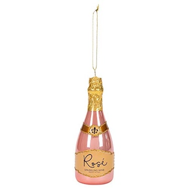 RAZ Imports Raz 4052892 Christmas Catalog Rose Sparkling Wine Hanging Ornament 6inch Height Glass