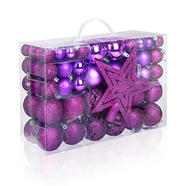 Naler 101pcs Purple Ball Ornaments for Christmas Tree Shatterproof Christmas Tree Balls Decorative Baubles Hanging Ornaments for Xmas Home Garden Decoration