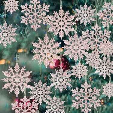 GuassLee 36 Pack Plastic Rose Gold Snowflake Ornaments Christmas Winter Decorations Hanging Snowflake Decorations for Winter Wonderland Christmas Tree