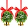 Chuangdi 2 Pcs Christmas Mistletoe Hanging Balls Holiday Artificial Mistletoe Balls Xmas Kissing Ball Decorations with Bow Knots and Bells for Home Christmas Party Decor 5 InchWhite GoldClassic