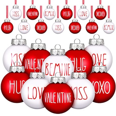 Vinsot 12 Pieces Valentines Day Ball Ornaments 236 Inch Red White Tree Ornaments Plastic Decorative Kiss Be Mine Love Hanging Baubles Valentines Day Decorations for Tree Home Decor