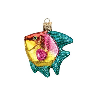 Old World Christmas Pink and Yellow Tropical Angelfish Glass Blown Ornament for Christmas Tree Handcrafted Holiday Decoration Ocean Fish Collection