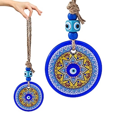 YU FENG 31 Glass Evil Eye Mandala Bead Large Turkish Nazar Amulet Home Protection Charm Wall Hanging Ornament for Christmas Tree