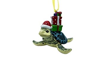 December Pets Blue Sea Turtle Beach Ocean Coastal Christmas Tree Hanging Ornament Decoration Decor