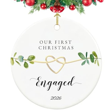 ZCAIGOO HOME First Christmas Engaged Ornament 2026 Engagement Gifts for CouplesNewly Engaged Gift 29 Ceramic Engagement Christmas Ornament 2026