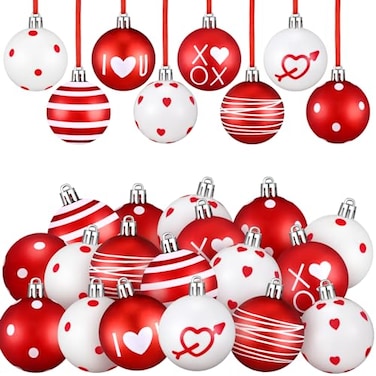 Libima 40 Pcs Valentines Day Hanging Ball Ornaments Plastic Tree Decorations Valentine Ball Decorative Supplies Painted Love Ornament for Valentines Day Party Decor197 inXOXO