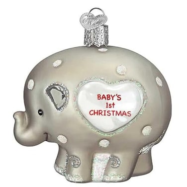 Old World Christmas Babys 1st Elephant Glass Blown Ornament for Christmas Tree Handcrafted Holiday Decoration Babys First Christmas Collection