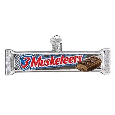 Old World Christmas 3 Musketeers Candy Bar Glass Blown Ornament for Christmas Tree Handcrafted Holiday Decoration Candy Brand Collection