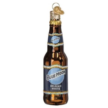 Old World Christmas Blue Moon Bottle Glass Blown Ornament for Christmas Tree Handcrafted Holiday Decoration Beer Collection
