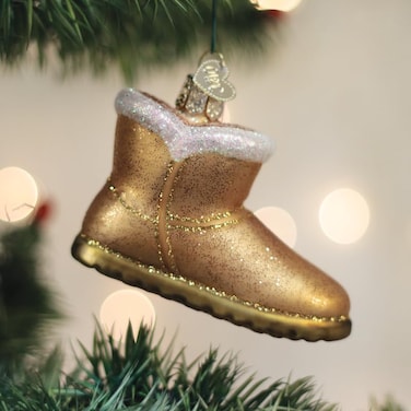 Old World Christmas Sheepskin Boot Glass Blown Ornament for Christmas Tree Handcrafted Holiday Decoration Fashion Collection