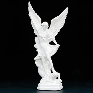 XIYOUQI 124in White San Miguel Arcangel Statue St Michael Statue Resin Saint Archangel Michael Statues Saint Michael defeating Satan Collection Figurines Religious Angel Suitable for Collection or Dec
