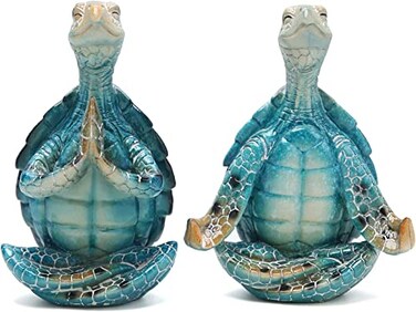 BWTRQ 2Pcs Sea Turtle Meditating Yoga Statues Beach Home OfficeBedroom Decor Resin Zen Turtle Figurines for Beachy Decor
