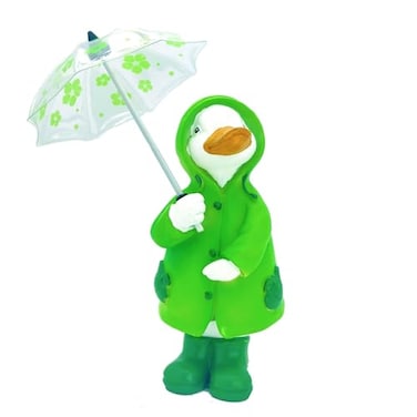 Etlemonde Cute Duck Statue with Umbrella Green Raincoat Weatherproof Resin Ornament for Patio Yard Office Tabletop Whimsical Decorative Figurine for Animal Lovers
