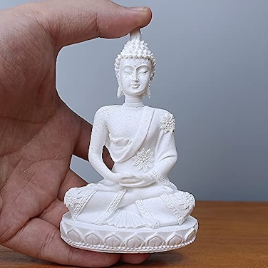HYFAN Mini Sandstone Buddha Yoga Meditation Statue Harmonious Figurine Collectible Craft Feng Shui Sculpture Decor for Home Office Shelf Desktop White 3