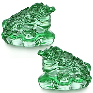 MDLUU 2Pack Money Toad Statues Feng Shui Crystal Fortune Frogs Good Luck Charm Wealth Frogs for Cash Register Office Desk House Warming Store Opening Gift Green