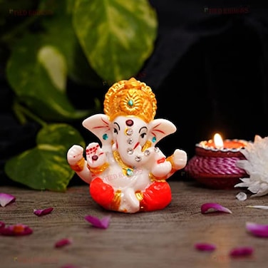TIED RIBBONS Ganesh Idol 23 Inch Resin Ganesh Statue Sculpture for Car Dashboard Home Temple Decor Indian God Car Dashboard Accessories Ganesha Decorations