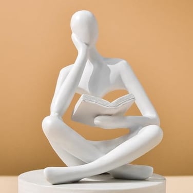 UTTCMK Bookshelf Decor Thinker Statue Abstract Art Reading Thinker Sculpture Figurine Aesthetic Modern Home Decoration for Living Room Office Shelves Coffee Table Desk DecorWhite