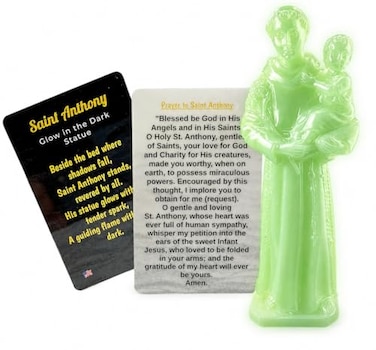 Westmon Works St Anthony Statue Glow in the Dark Mini Figurine Set with Laminated Patron Saint of Lost Causes Holy Card