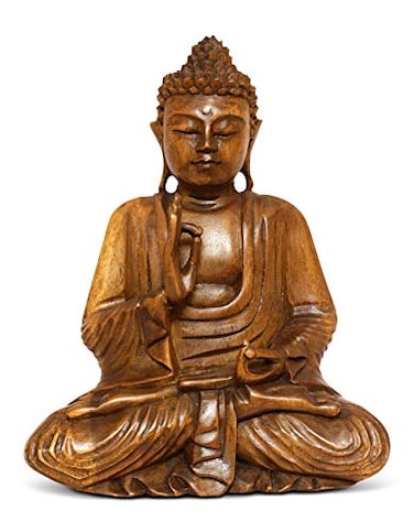 G6 Collection Wooden Serene Sitting Buddha Statue Handmade Meditating Sculpture Figurine Decorative Home Decor Accent Rustic Handcrafted Art Traditional Modern Contemporary Oriental Decor 8 Tall