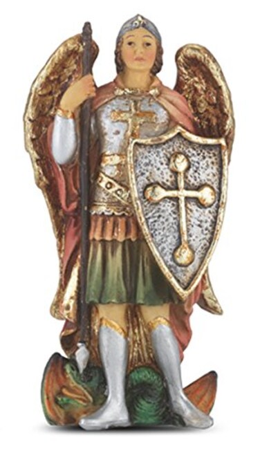 Patron Saint Hand Painted Resin Catholic Michael The Archangel Statue with Prayer Card 4 Inch