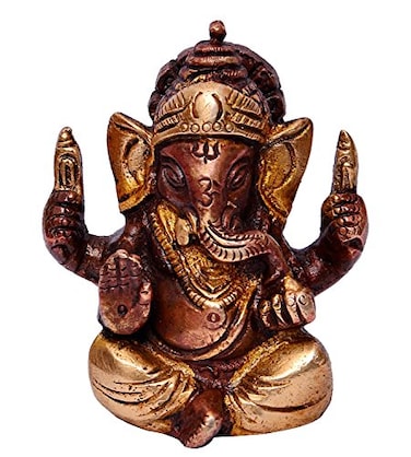 Purpledip Brass Statue Lord Ganesha Collectible Idol in CopperSilver Finish 10646