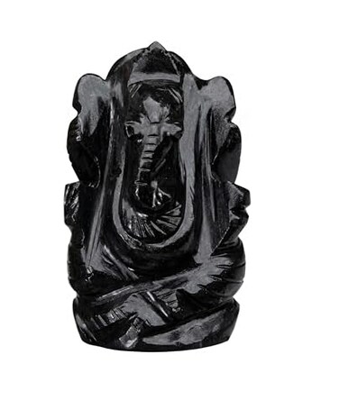Myhealingworld Natural Black Agate Gemstone Ganesha Statue Sculpture Sign of Success and Good Luck