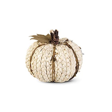 K&K Interiors KK Interiors 41220BWH 525 Inch Cream Braided Cornhusk Pumpkin with Grapevine Accents