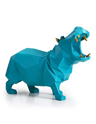 HAUCOZE Hippo Statue Animal Sculpture Figurine Modern Home Decor Table Art Gift for Bedroom Living Room Blue Polyresin 71 Inch