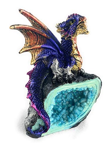 Ain't it Aint It Nice Dragon Statue Rock Faux Geode Cavern Sparkling Medieval Collectible Fantasy Dragon Figurine Dcor Blue 3L X 15W X 4H inches