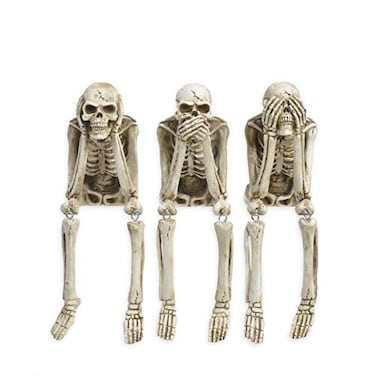 Newman House Studio Halloween Statues NoEvil Skeleton CollectibleFigurines Realistic Skull Decorations See Speak Hear No Evil Home Decor Set of 3 23L x 4W x 43H inch