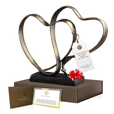 DCAPILLA Wedding Anniversary Couples Gift Two Hearts and Cross Iron Sculpture Heart Decoration Gift for Her and Him 1st to 50th or 60th Anniversary Includes Present Box and Poem Card