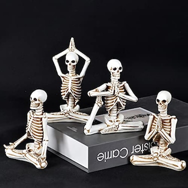 JORAE Yoga Skeletons Statue Set of 4 Bone Stretchers Halloween Figurines Meditating Table Collectible Home Decorative Polyresin WhiteSet 4
