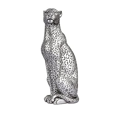 POLYDUKE Silver Cheetah 11 H Statue Cheetah Figurine Sitting Home Decor Realistic Antique Classical Leopard Resin Animal Ornament Statues Living Room Decor Ornament Figurine