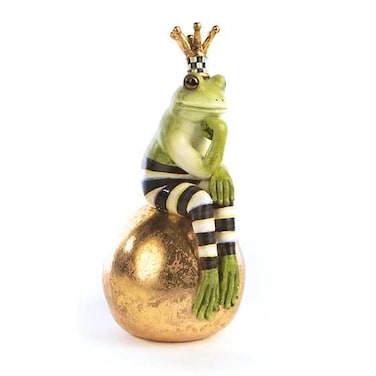 MACKENZIE-CHILDS MACKENZIECHILDS Fergal Frog on Ball Cute Frog Statue Unique Frog Decoration for Bathroom or Living Room
