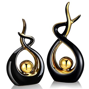 Gerrii 2 Pcs Modern Room Ceramic Decor Center Pieces Table Decorations Ceramic Statue Coffee Table Decor Centerpiece for Home Office Coffee Living Room 2 SizeBlack Gold
