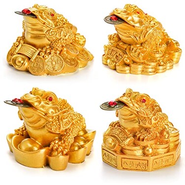 ZENFUN 4 Pack Money Frog Lucky Coin Fortune Toad Statue Lucky Charm Wealth Frog for Home Office Decoration Good Lucky Gifts Gold